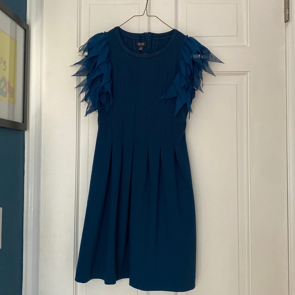 Cute blue feathered sleeve mini dress